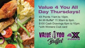 Value Buffet, 4X Points, $100 Drawings