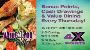 $4.99 Buffet All Day, Points and Drawings