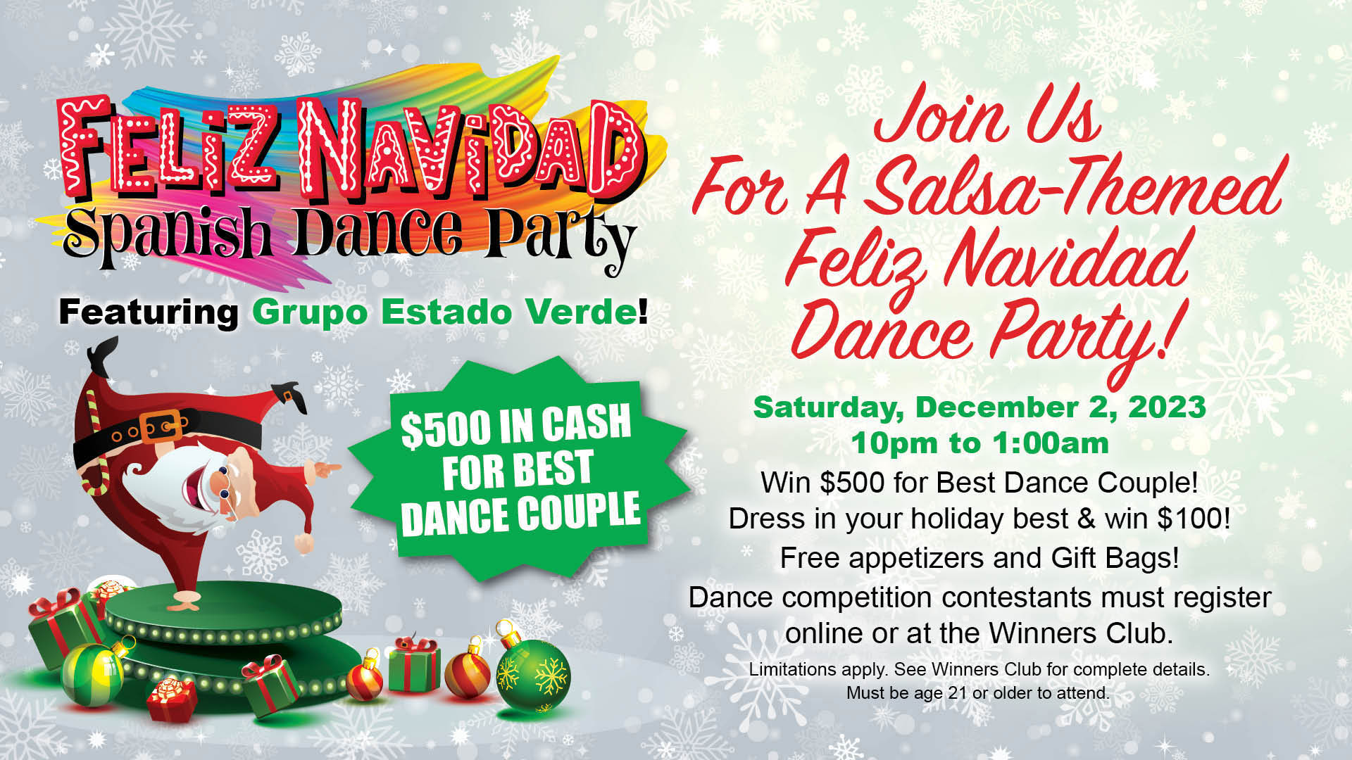 Feliz Navidad Dance Party December 2, 10pm-1am