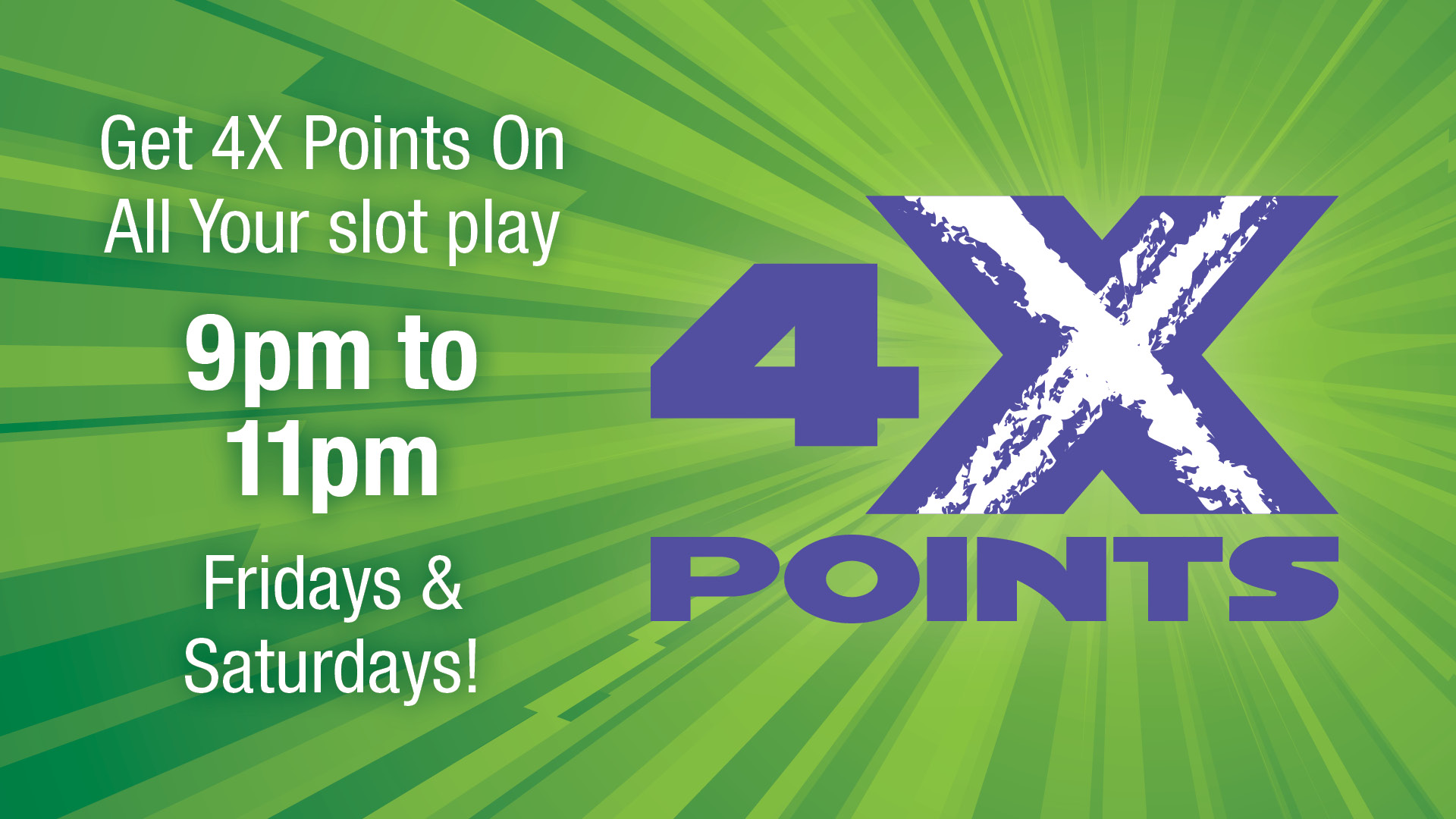 4X Points from 9pm to 11pm Fridays & Saturdays starting March 22