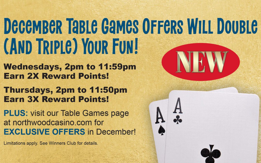 NEW! 2X and 3X Points On Table Games!