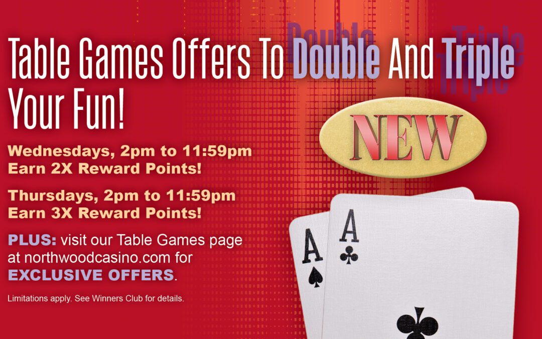 NEW! 2X and 3X Points On Table Games!