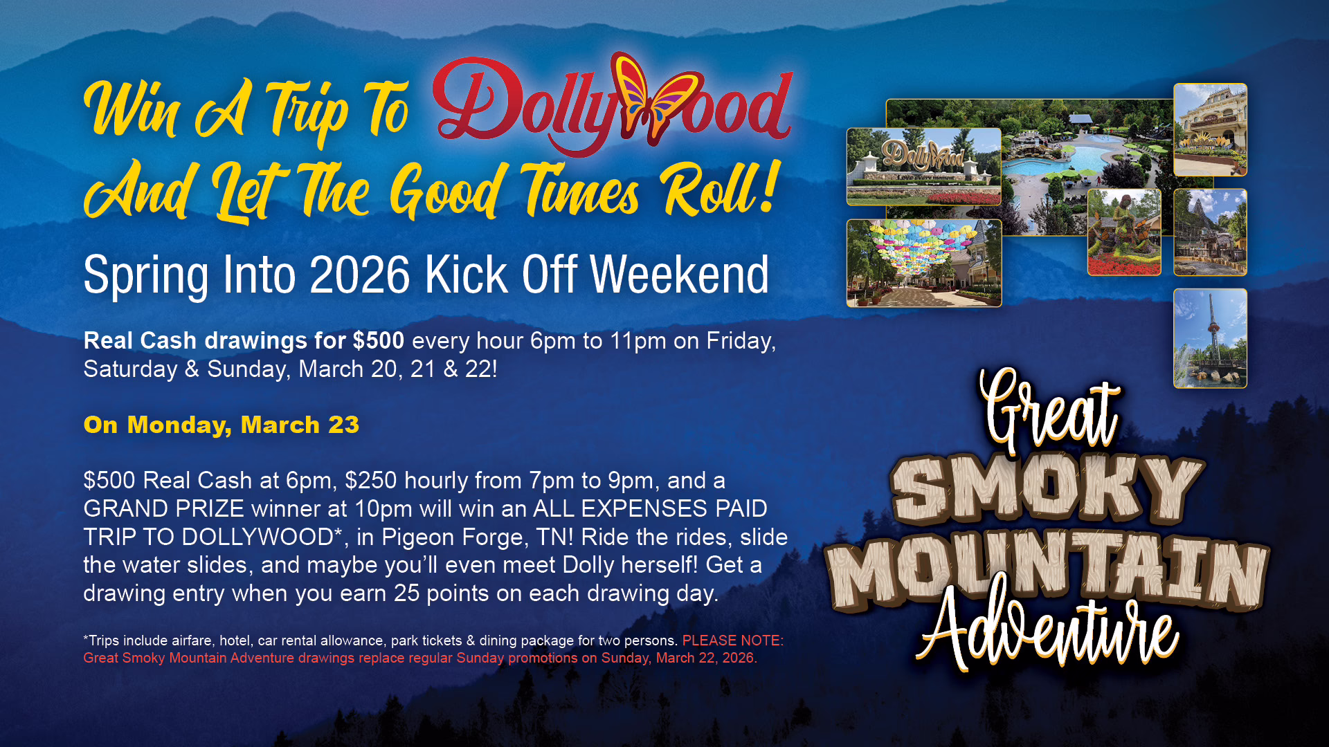 Win a trip to Dollywood March 23, 2026