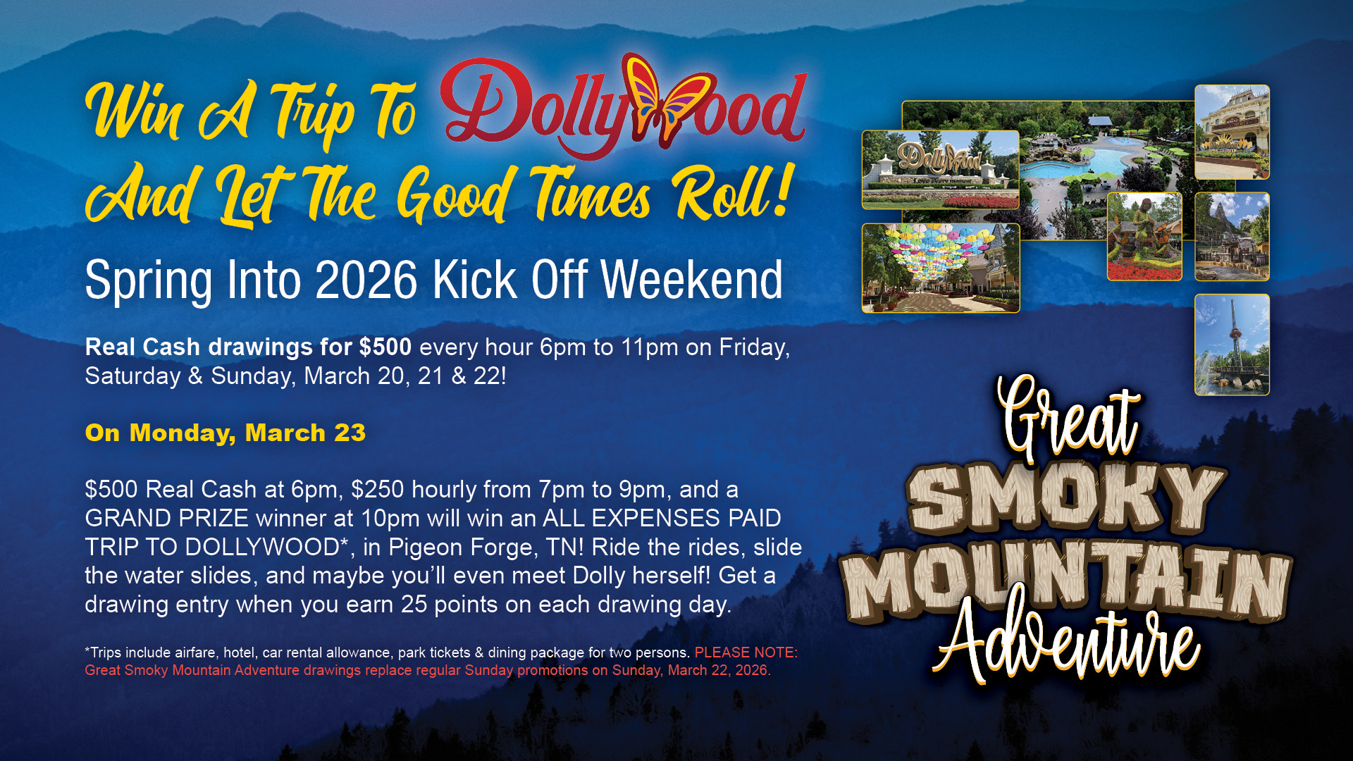 Win a trip to Dollywood March 23, 2026