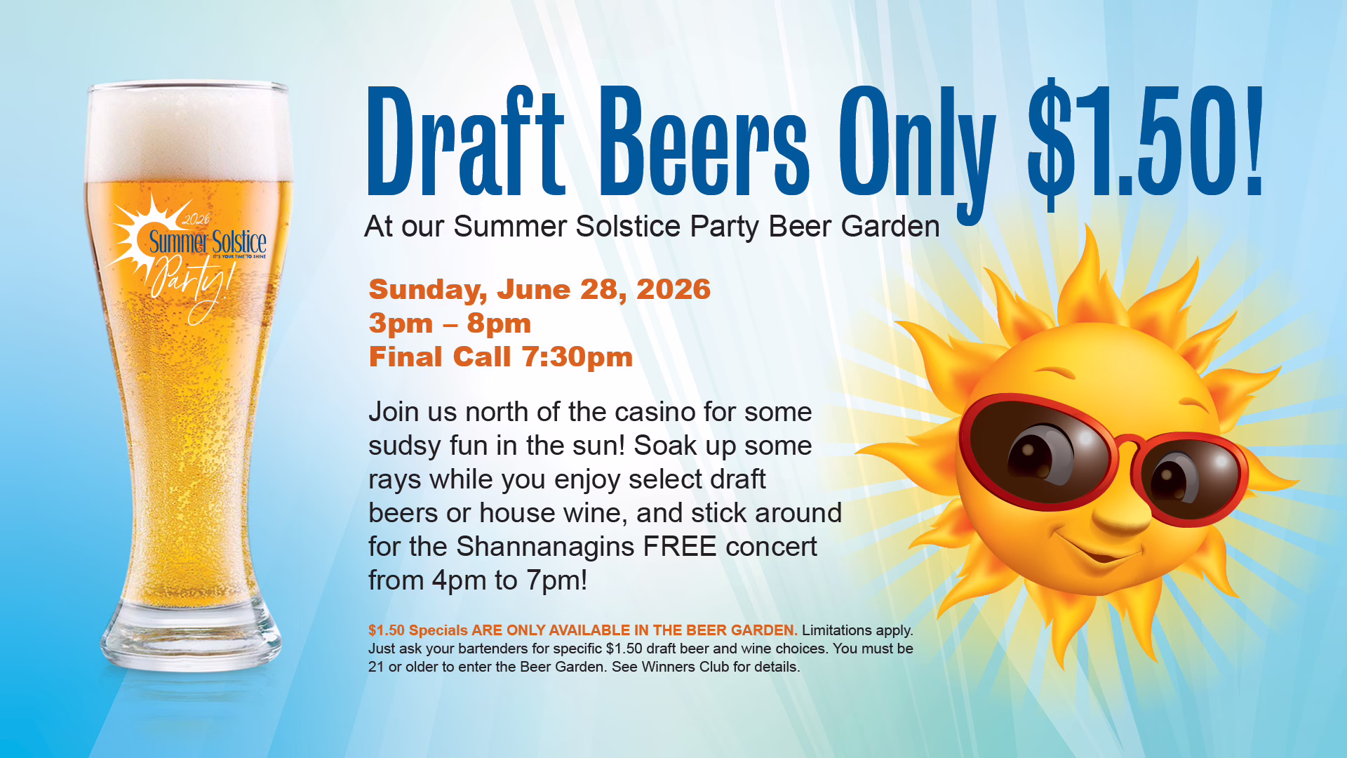 TV Draft Beers 0626 Draft Beers for $1.50 in the Beer Garden June 28th